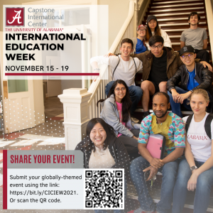 International Education Week Nov. 15-19 information with a photo of international students sitting on stairs