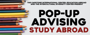 Pop-up Advising Study Abroad shows photo of multicolored pencils
