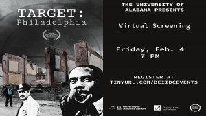 Target: Philadelphia movie info with photo of man's head against dark background