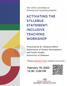 Inclusive Teaching Workshop presented by Dr. Kimberly Blitch, QR code 