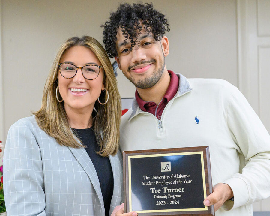 Tre Turner receives The University of Alabama Student Employee of the Year award.